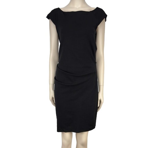 DIANE‎ VON FURSTENBERG Gabi Knit Suiting Jersey Ruched Sheath Black Dress Size 6 - Picture 3 of 11